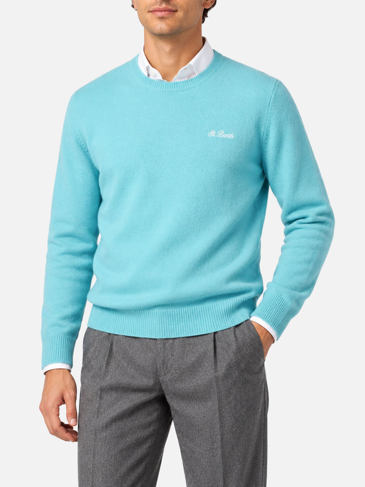 Pull Regent vert d’eau en laine d’agneau 