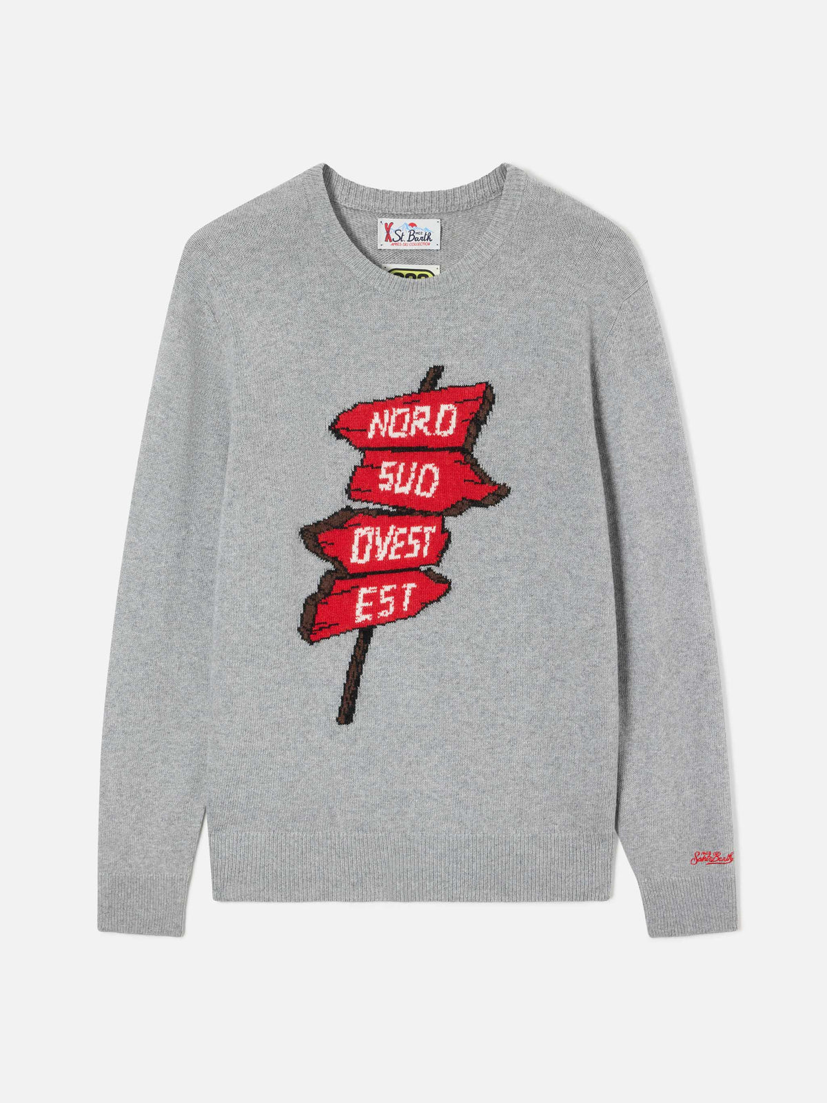 Maglia girocollo Heron grigia con intarsio Nord Sud Ovest Est | Special edition