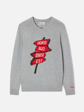 Maglia girocollo Heron grigia con intarsio Nord Sud Ovest Est | Special edition