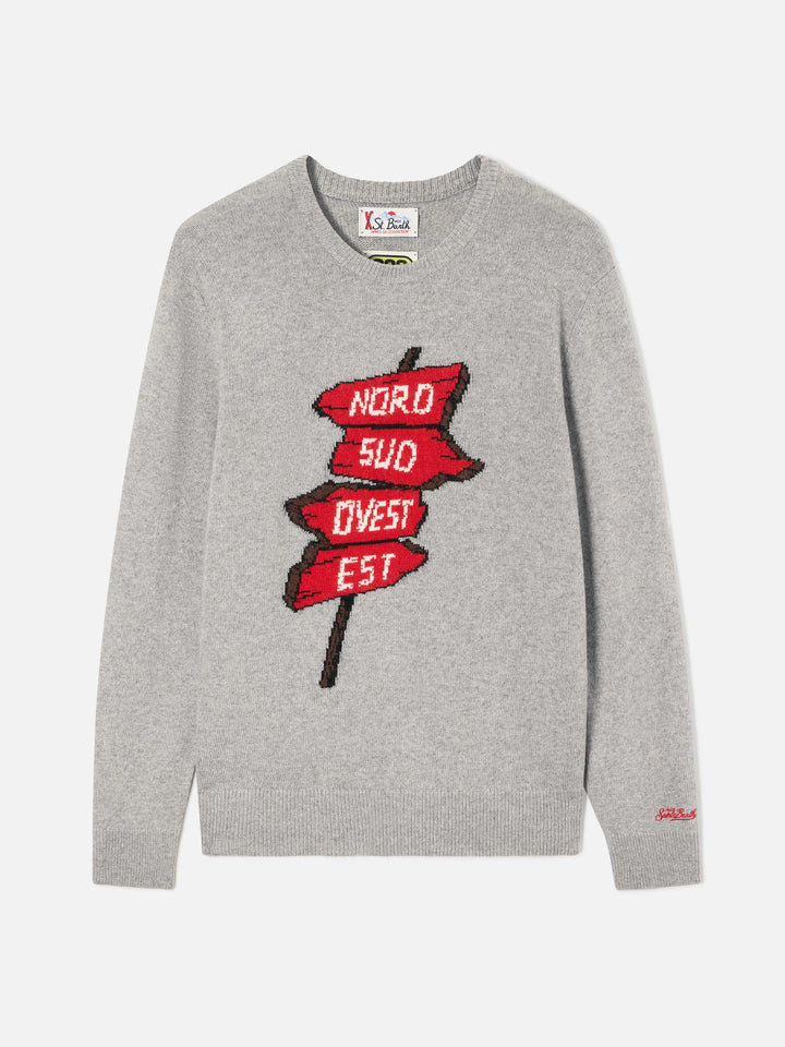 Grey Heron crewneck knit with Nord Sud Ovest Est intarsia | Special edition