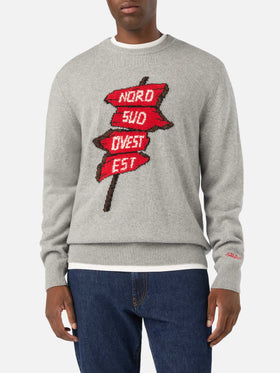 Grey Heron crewneck knit with Nord Sud Ovest Est intarsia | Special edition