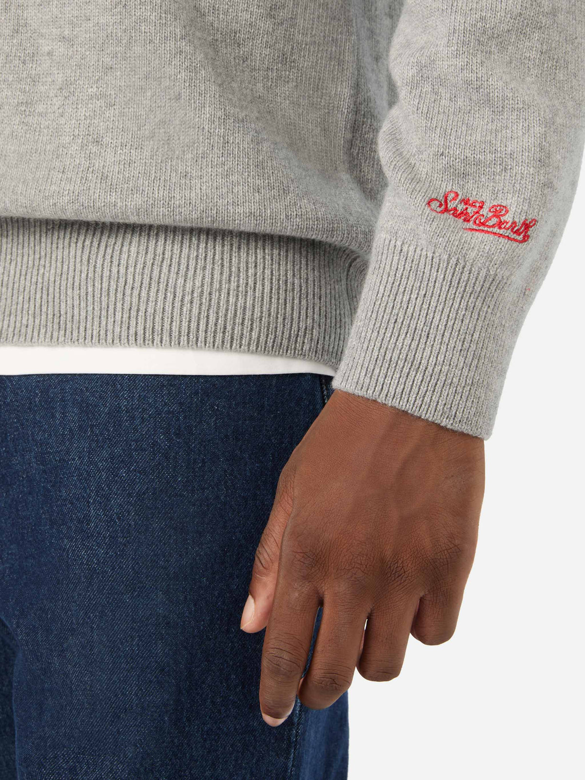 Grey Heron crewneck knit with Nord Sud Ovest Est intarsia | Special edition