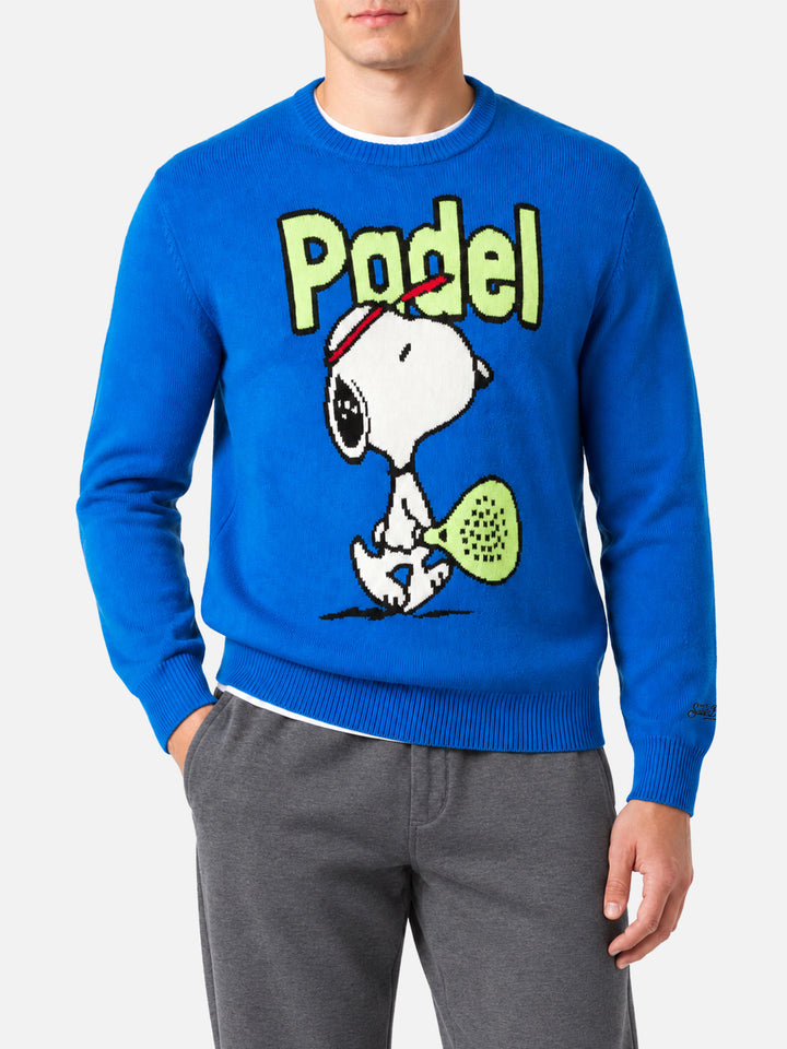 Maglia girocollo Heron blu con jacquard Snoopy padel | Special Edition