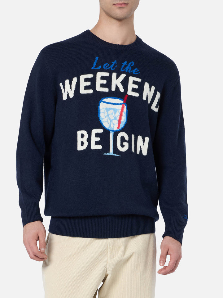 Man blue sweater Heron with Weekend be gin jacquard