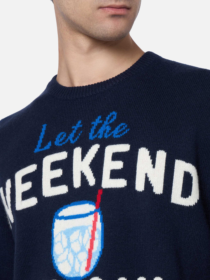Man blue sweater Heron with Weekend be gin jacquard