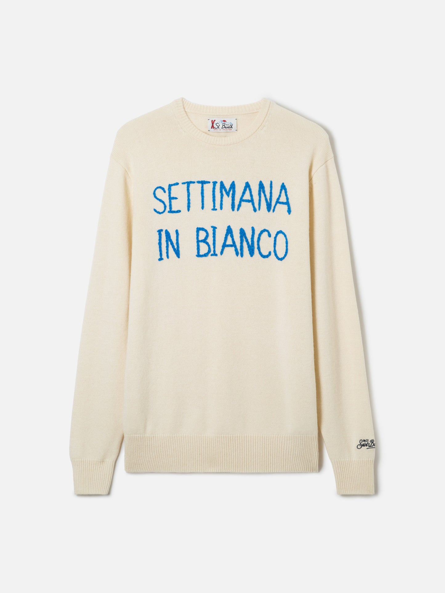 Maglione bianco da uomo con ricamo Settimana in bianco