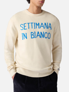 Maglione bianco da uomo con ricamo Settimana in bianco