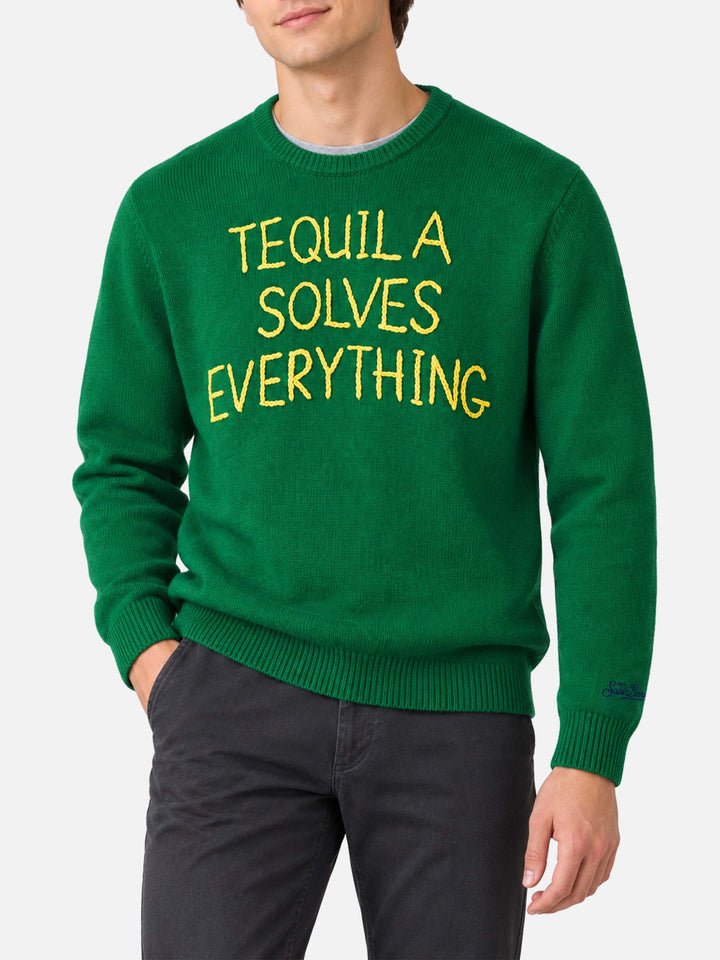 Suéter de cuello redondo con bordado Tequila solves everything 