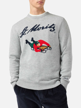 Girocollo Heron grigio con jacquard e patch St. Moritz | ST. MORITZ TOP OF THE WORLD SPECIAL EDITION