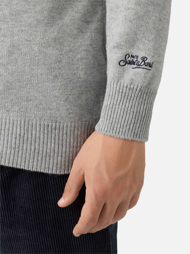 Grauer Heron-Pullover mit St. Moritz-Jacquardmuster und -Aufnäher | ST. MORITZ TOP OF THE WORLD SPECIAL EDITION