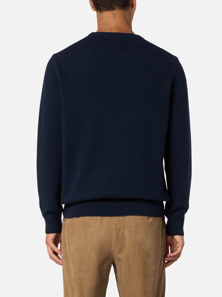 Man blue sweater Heron with Vacanze di Natale logo jacquard | VACANZE DI NATALE SPECIAL EDITION - MC2 Saint Barth