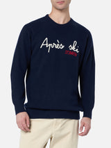 Man blue sweater Heron with St. Barth apres ski embroidery