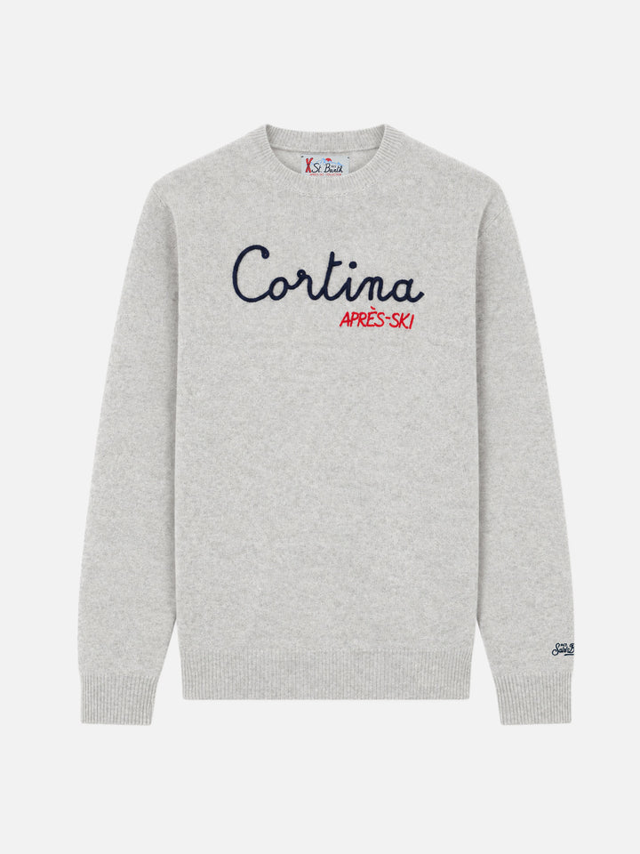 Maglione Heron grigio chiaro melange con ricamo Cortina Après Ski