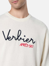 Maglione bianco da uomo Heron con ricamo Verbier apres ski