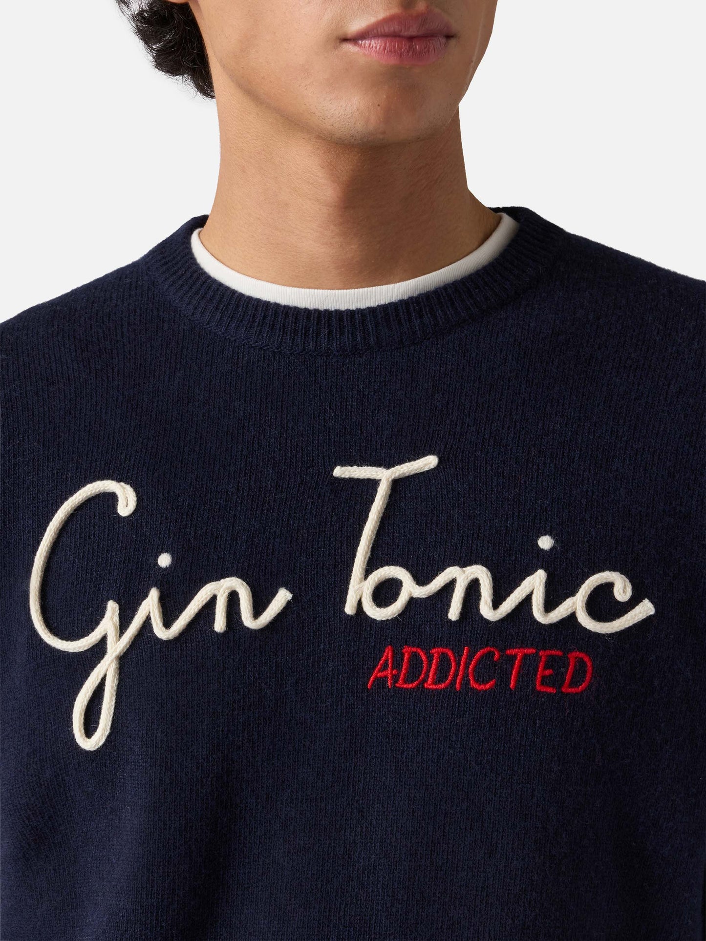 Navy blue crewneck Heron with Gin Tonic Addicted embroidery