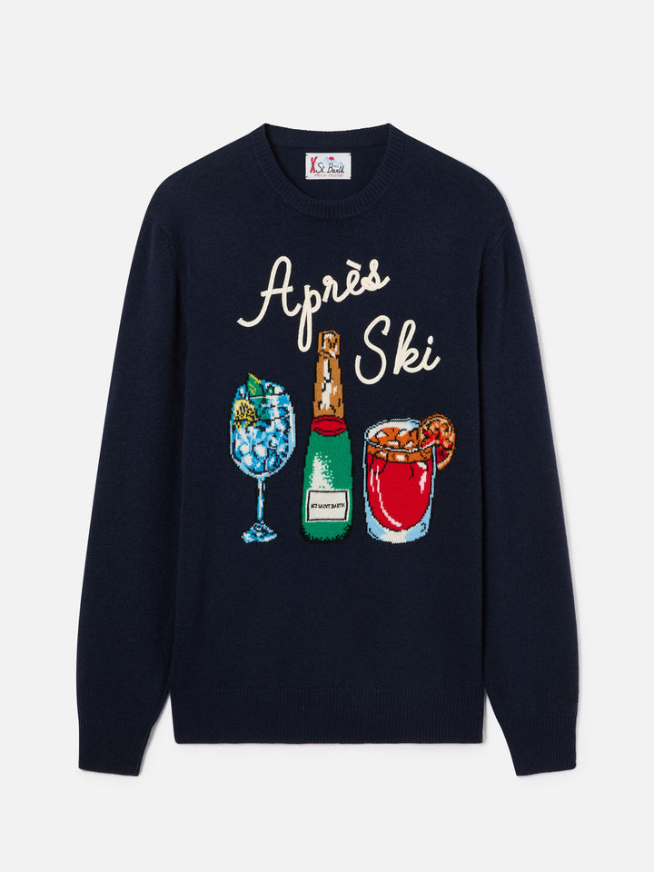 Maglia girocollo Heron blu navy con intarsio e ricamo Après Ski