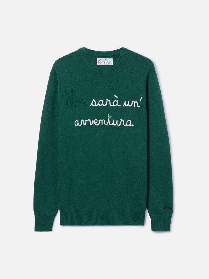 Maglione Heron verde scuro con ricamo Non sarà un’avventura