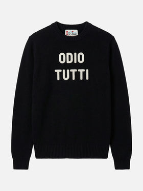 Black crewneck Heron with Odio tutti jacquard