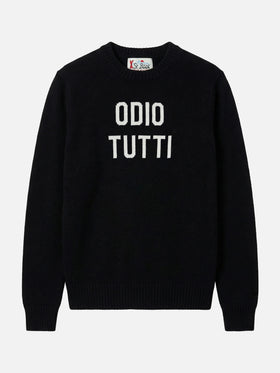 Maglione Heron nero con jacquard Odio tutti
