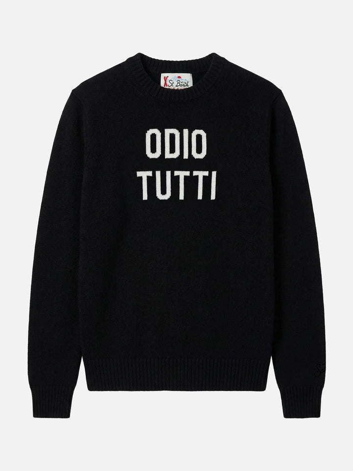 Black Heron crewneck sweater with Odio tutti jacquard