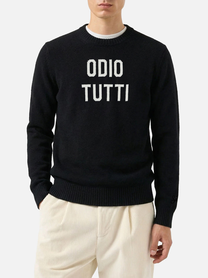 Black Heron crewneck sweater with Odio tutti jacquard