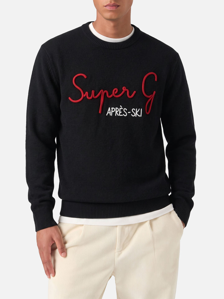 Black Heron crewneck sweater with Super G embroidery