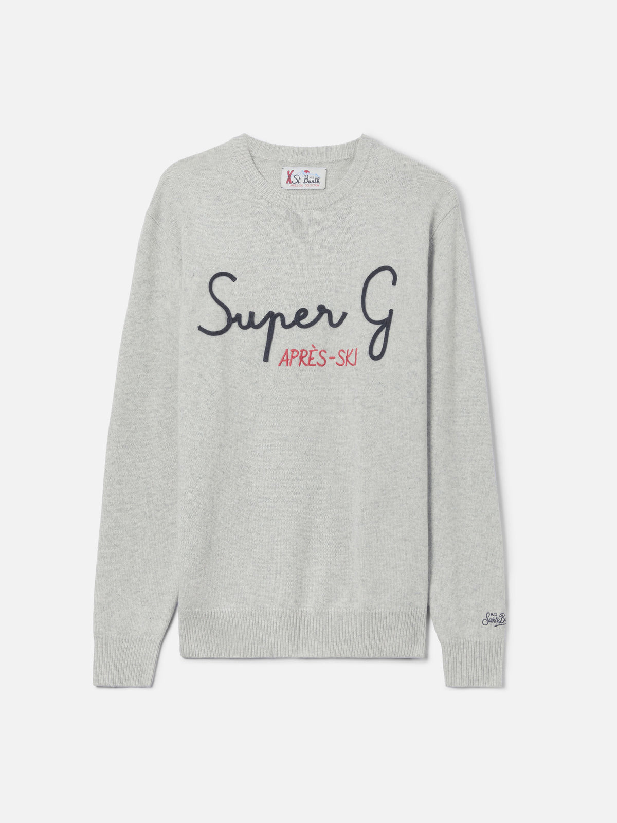 Light grey melange Heron crewneck sweater with Super G embroidery