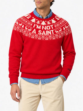 Maglione Heron rosso con jacquard renne