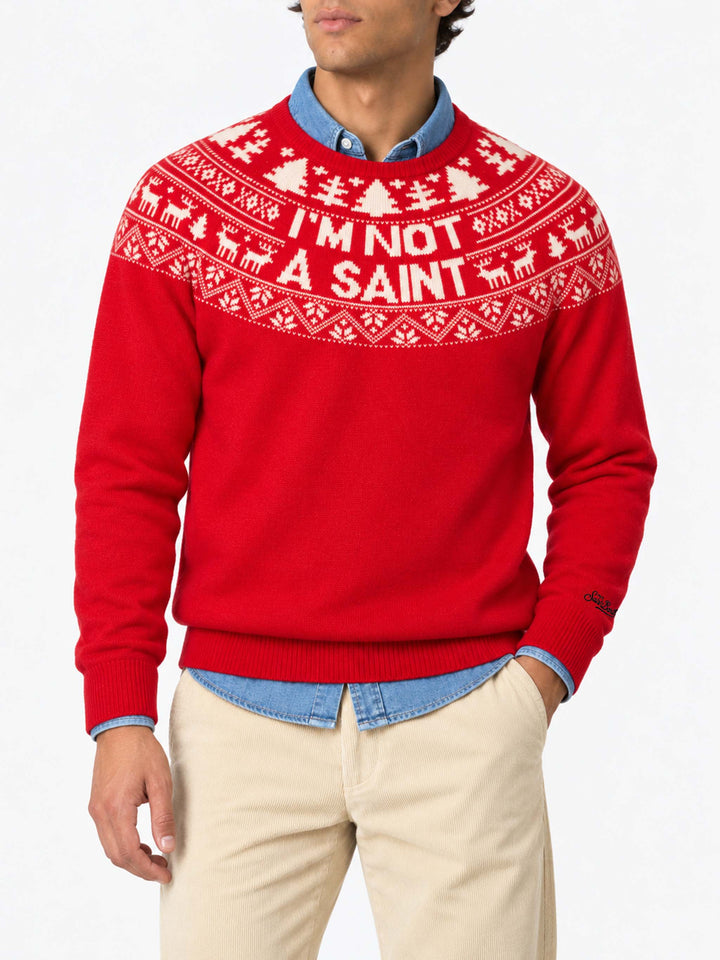 Maglione Heron rosso con jacquard renne