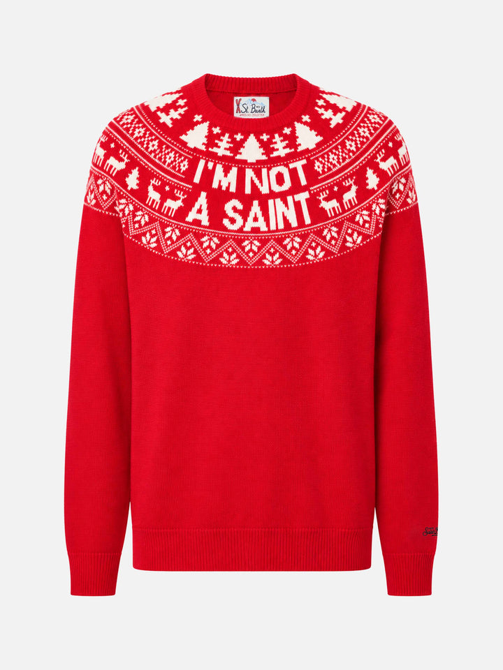 Maglione Heron rosso con jacquard renne