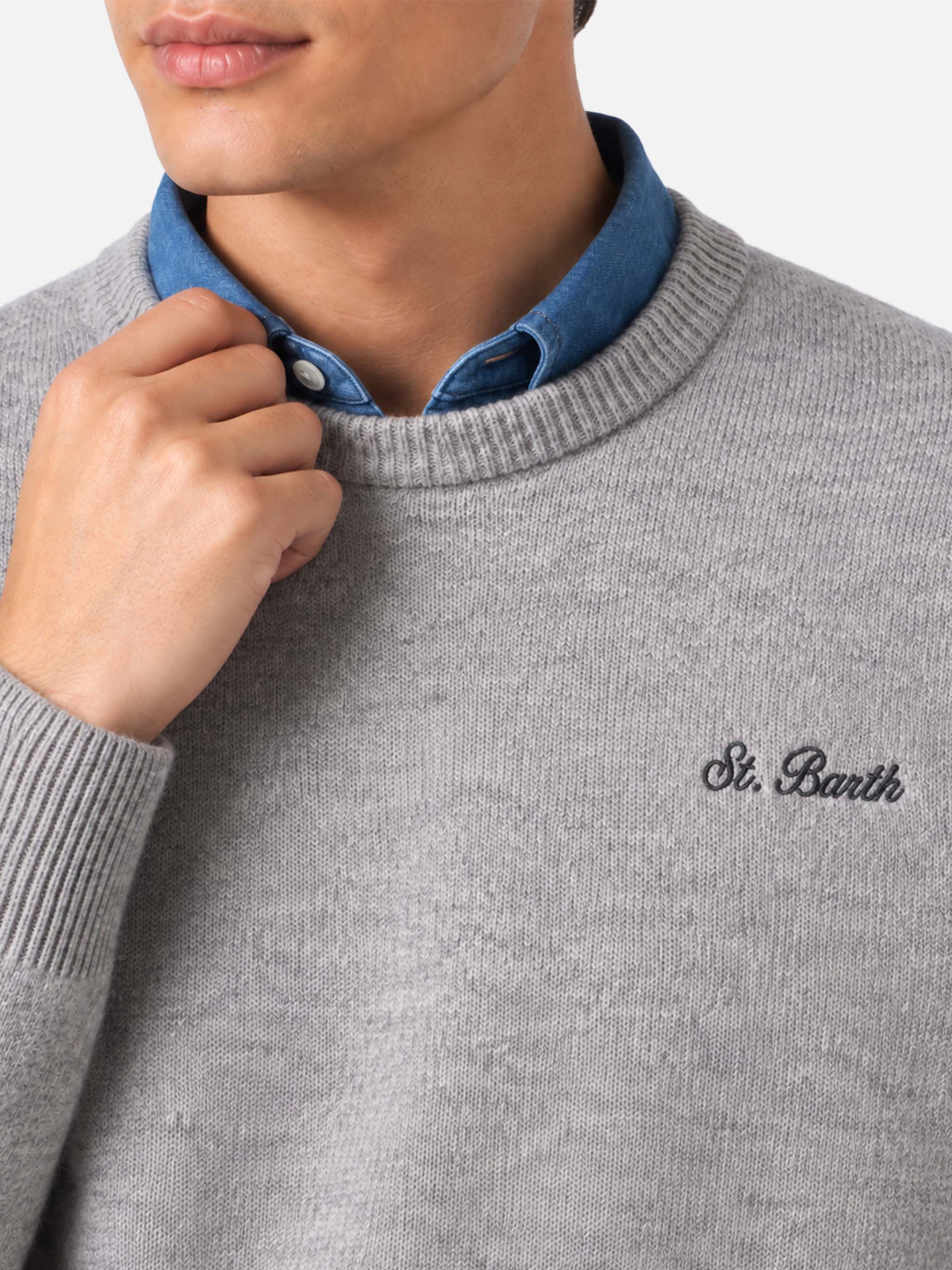 Maglia Heron grigio melange con ricamo St. Barth