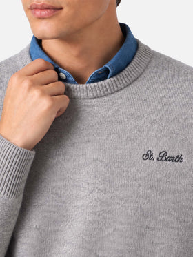 Maglia Heron grigio melange con ricamo St. Barth