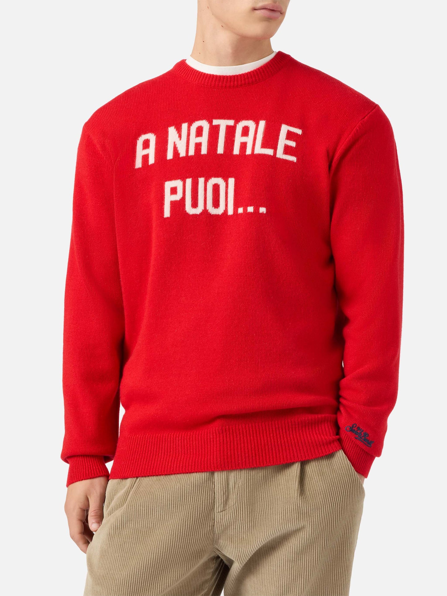 Maglione Heron rosso con jacquard A Natale puoi...