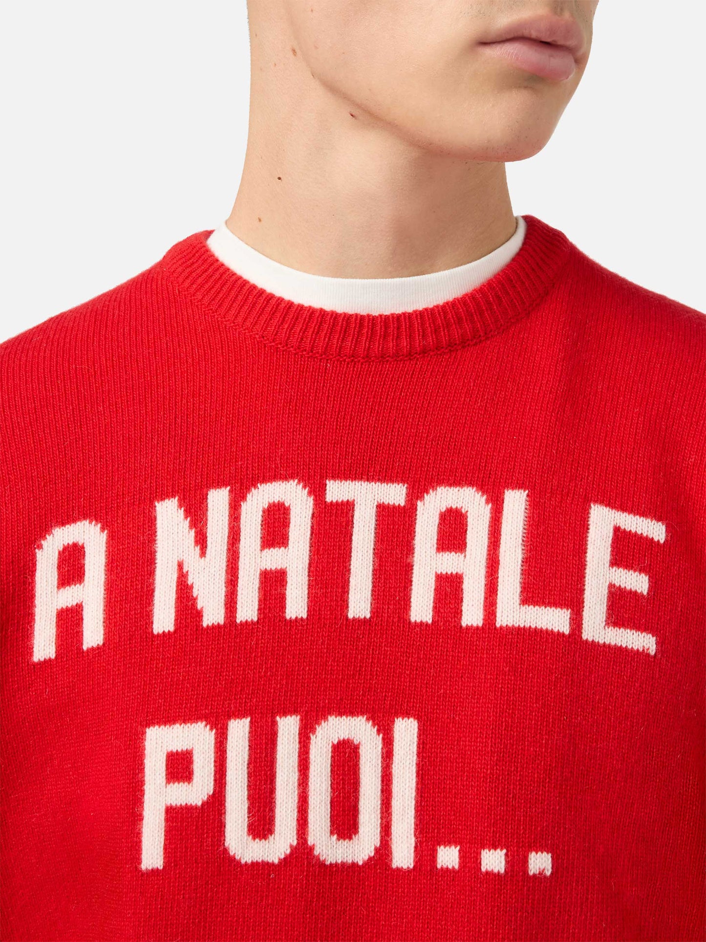 Maglione Heron rosso con jacquard A Natale puoi...