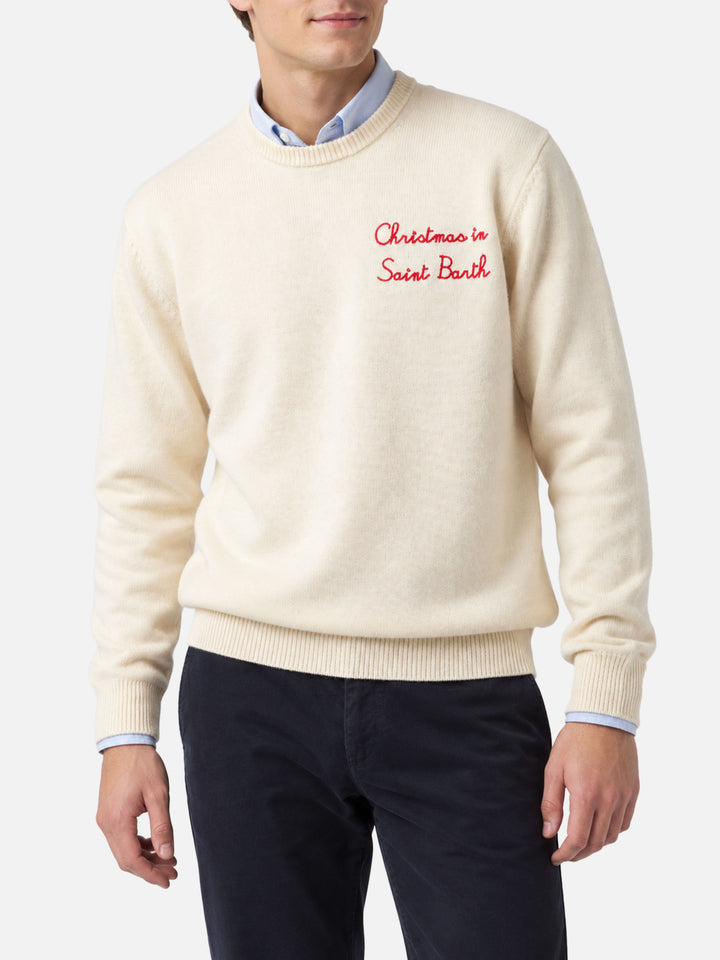 Pull à col rond Heron avec broderie Christmas in Saint Barth 