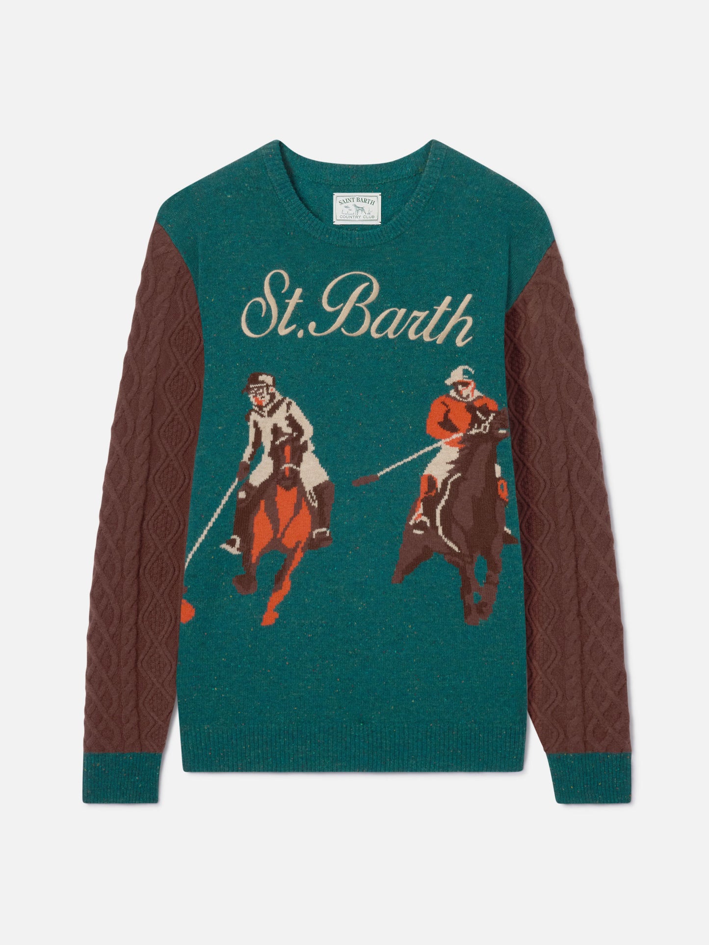 Suéter donegal de cuello redondo Heron con jacquard polo 