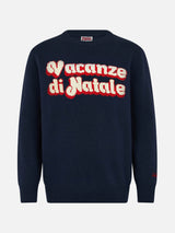 Man blue sweater Heron with Vacanze di Natale logo jacquard | VACANZE DI NATALE SPECIAL EDITION