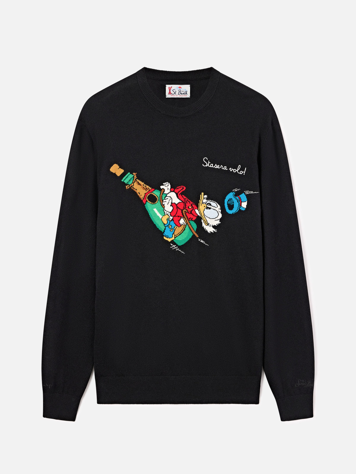 Black Heron Light crewneck knit with Scrooge McDuck intarsia and embroidery | Special edition
