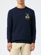 Maglione da uomo blu Heron con ricamo special weekend Snoopy | EDIZIONE SPECIALE SNOOPY PEANUTS