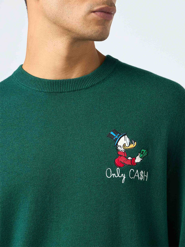 Grüner Herrenpullover Heron mit Dagobert-Stickerei | DISNEY SPECIAL EDITION