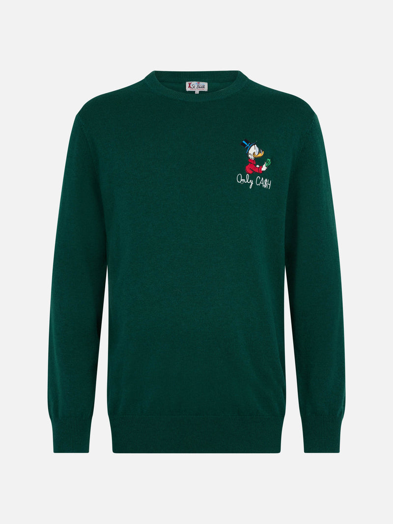 Grüner Herrenpullover Heron mit Dagobert-Stickerei | DISNEY SPECIAL EDITION