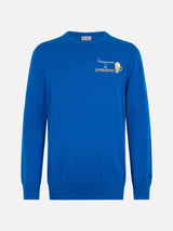 Man ski blue sweater Heron with Grappino vs Bombardino embroidery