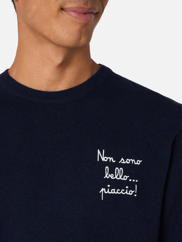 Man blue sweater Heron Light with Non sono bello, piaccio! embroidery| VACANZE DI NATALE SPECIAL EDITION