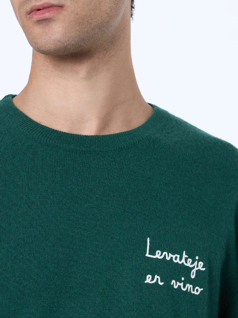 Grüner Herrenpullover Heron Light mit Levateje er vino-Stickerei| VACANZE DI NATALE SONDERAUSGABE