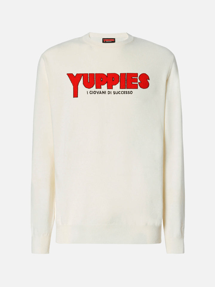 Off white Heron Light crewneck sweater with Yuppies jacquard | Special edition