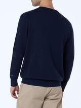 Man nevy blue sweater Heron with Time is money embroidery