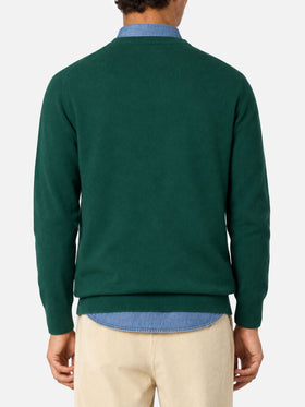Dark green Heron Light crewneck sweater with Time is precious embroidery