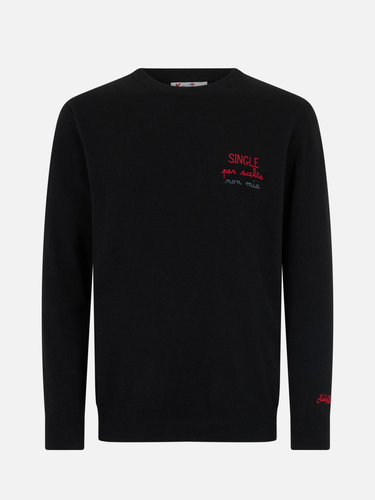 Schwarzer Herrenpullover Heron mit Single per scelta non mia-Stickerei