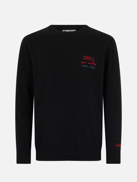 Schwarzer Herrenpullover Heron mit Single per scelta non mia-Stickerei