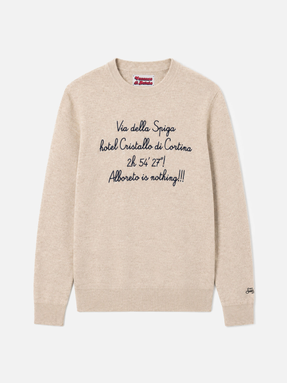 Beige Heron Light crewneck sweater with Via della Spiga embroidery | Special edition